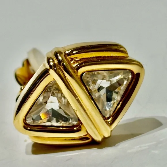 Vintage Swarovski Gold Triangle Clip-On Earrings - Picture 6 of 12